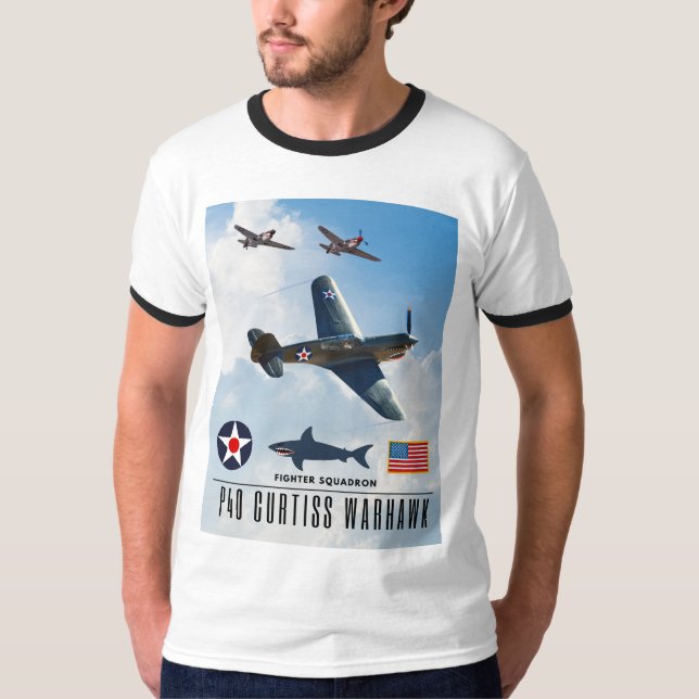 P-40 CURTISS WARHAWK FIGHTER SQUADRON T SHIRT (Framsida)