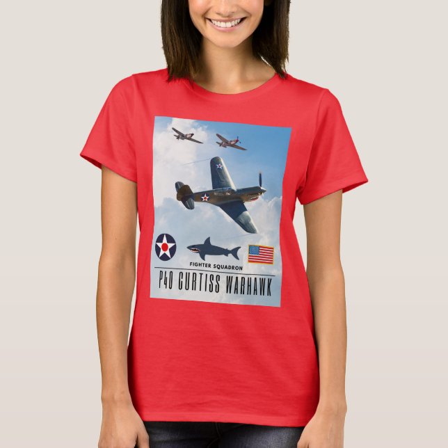 P-40 CURTISS WARHAWK FIGHTER SQUADRON T SHIRT (Framsida)