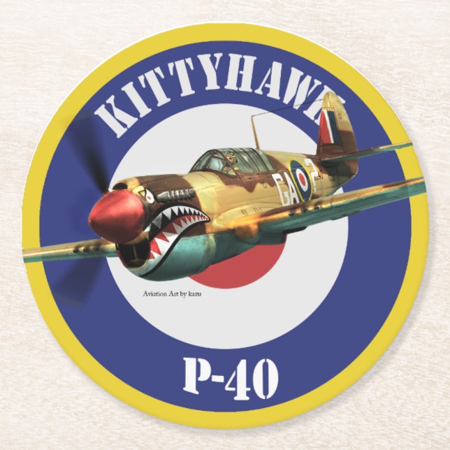 P-40 Kittyhawk Underlägg Papper Rund (Framsidan)