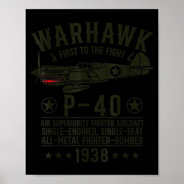 P-40 Warhawk Ww2 stridsflygplan först till strid Poster (Framsidan)