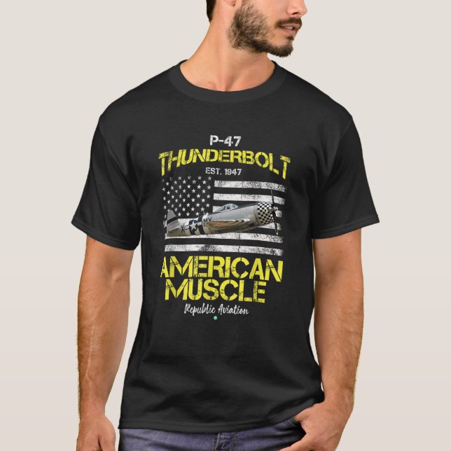 P 47 Thunderbolt WWII-flygplan American Muscle Gif T Shirt (Framsida)