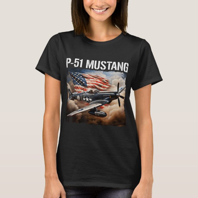 P-51 Mustang American Ww2 Fighter Airlines P-51 Mu T Shirt (Framsida)