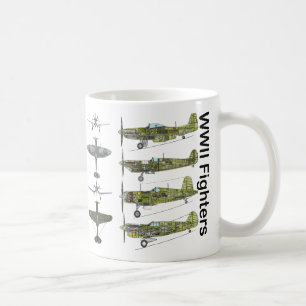 P-51 Mustang, F4U-Corsair, hetlevrad person, P-40 Kaffemugg