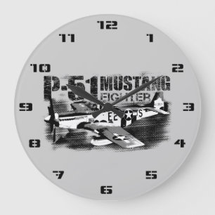 P-51 Mustang Round (Large) Wall Clock Stor Klocka