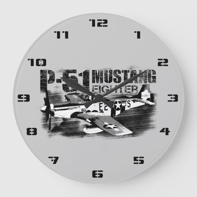P-51 Mustang Round (Large) Wall Clock Stor Klocka (Framsida)