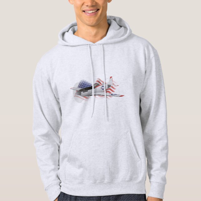 P-51 Mustang WWII-flygplan med Flagga Hoodie (Framsida)