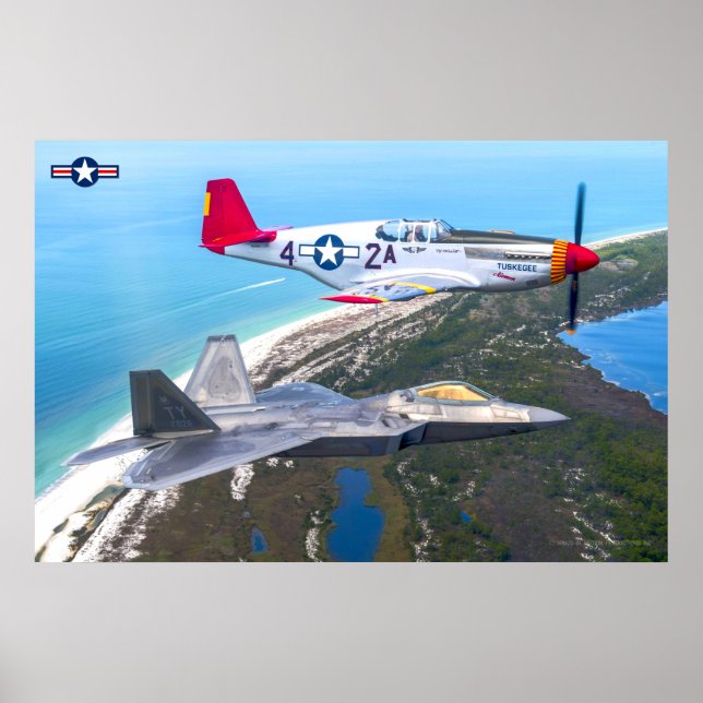 P-51B MUSTANG- och F-22A-RAPTOR Poster (Framsidan)