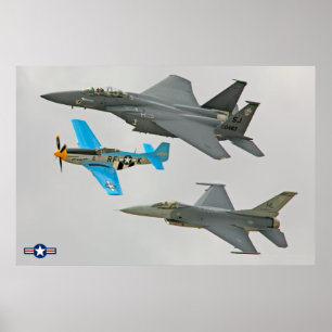 P-51D, F-16C och F-15E Poster