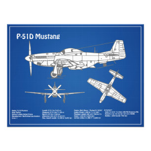 P-51D Mustang - Flygplan Blueprint ABD Fototryck