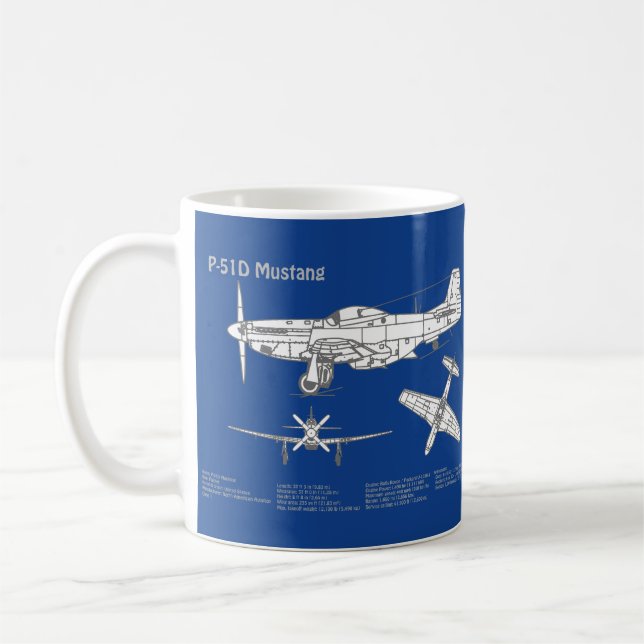 P-51D Mustang - Flygplan Blueprint ABD Kaffemugg (Vänster)