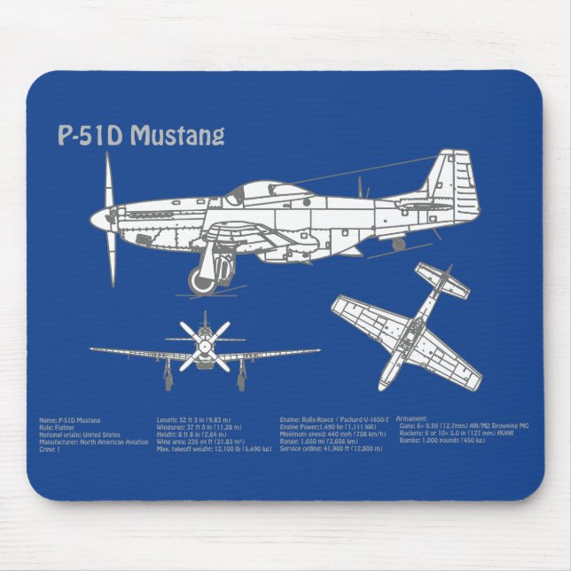 P-51D Mustang - Flygplan Blueprint ABD Musmatta (Framsidan)