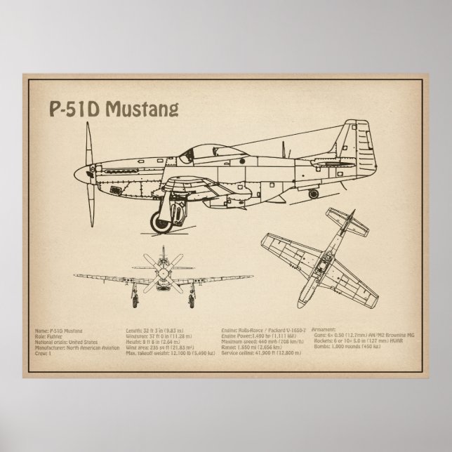 P-51D Mustang - Flygplan SD Poster (Framsidan)