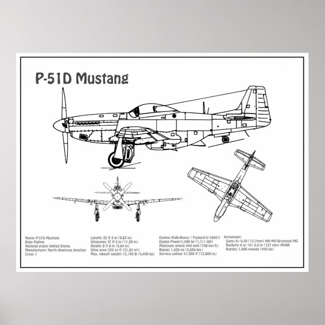 P-51D Mustang - Flygplanets BD Poster (Framsidan)