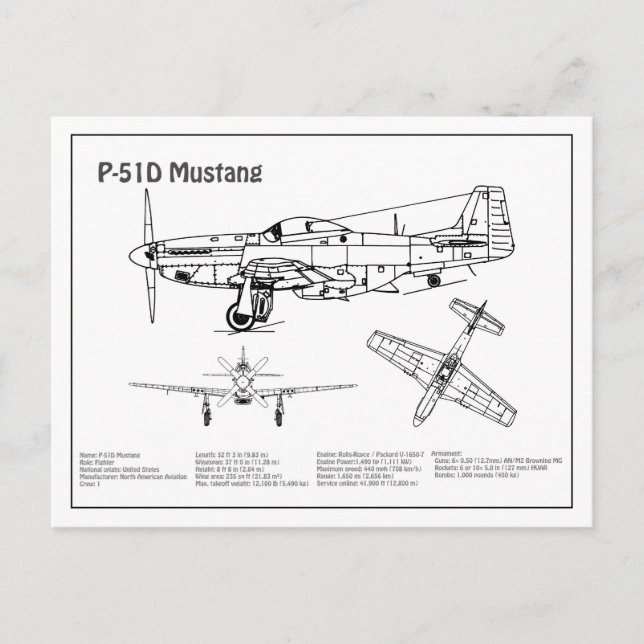 P-51D Mustang - Flygplanets BD Vykort (Framsida)