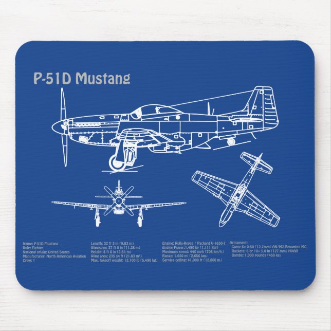 P-51D Mustang - Flygplanets blåkopia AD Musmatta (Framsidan)