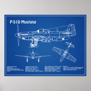 P-51D Mustang - Flygplanets blåkopia AD Poster