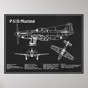 P-51D Mustang - Flygplanets utkast PD Poster