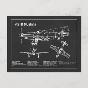 P-51D Mustang - Flygplanets utkast PD Vykort