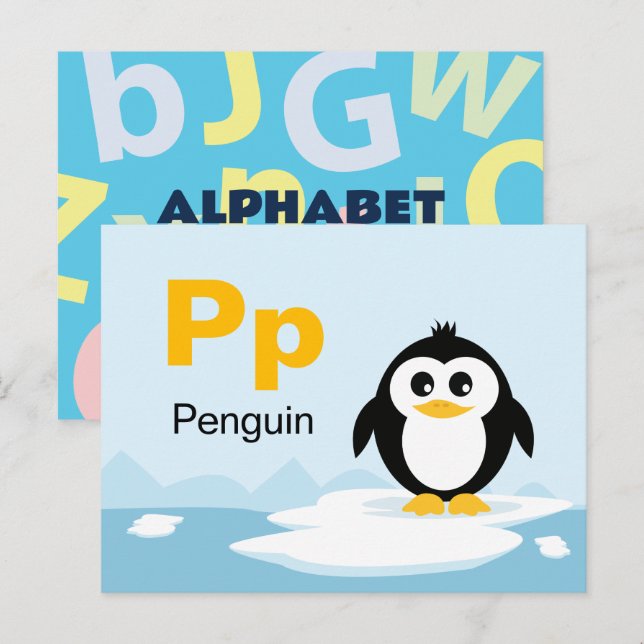 P är för Penguin - Alphabet Flash-kort Vykort (Fram/baksida)
