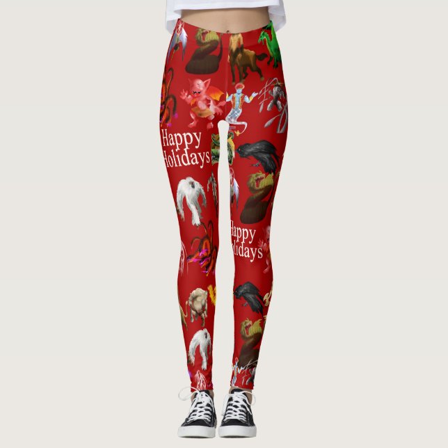 P är för Phoenix-julklappar (Red) Leggings (Framsida)