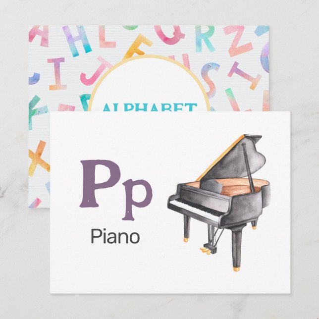 P är för Piano - Alphabet Flash-kort Vykort (Fram/baksida)