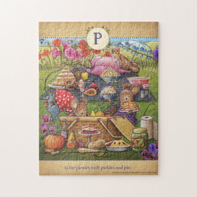 P är för Picnics Cute Mouse Alphabet Puzzle Pussel (Vertikal)