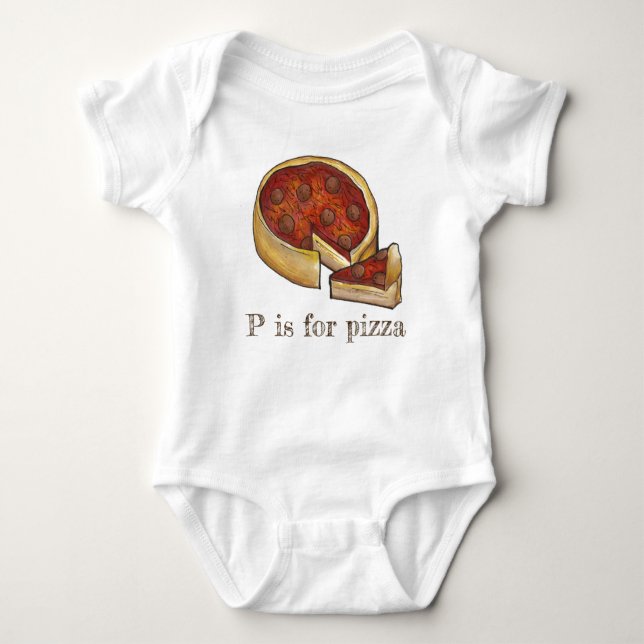 P är för Pizza Alphabet Pepperoni Deep Dish Paj Tee Shirt (Framsida)