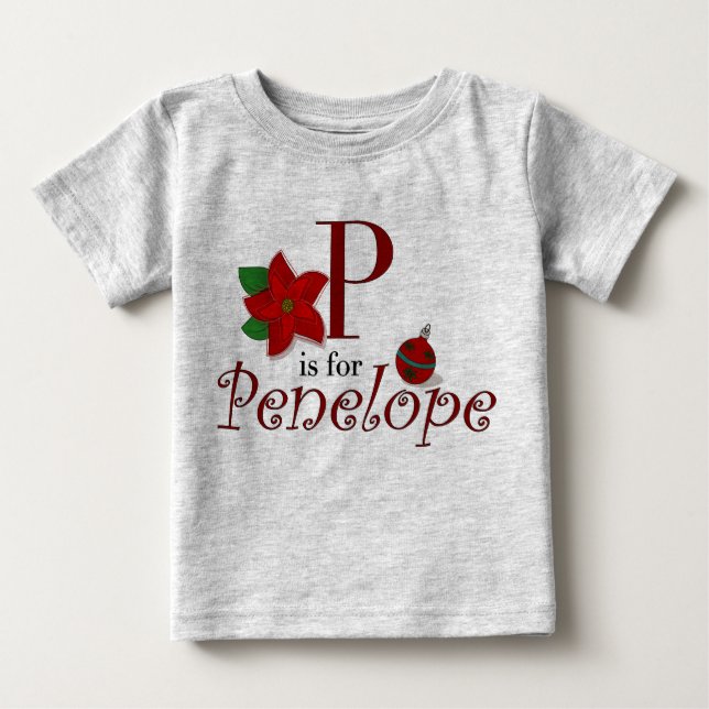 P är till Penelope, Baby Första julskjortan Tee (Framsida)