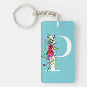 P Bokstav Initial Monogram Blommig Anpassad Färg