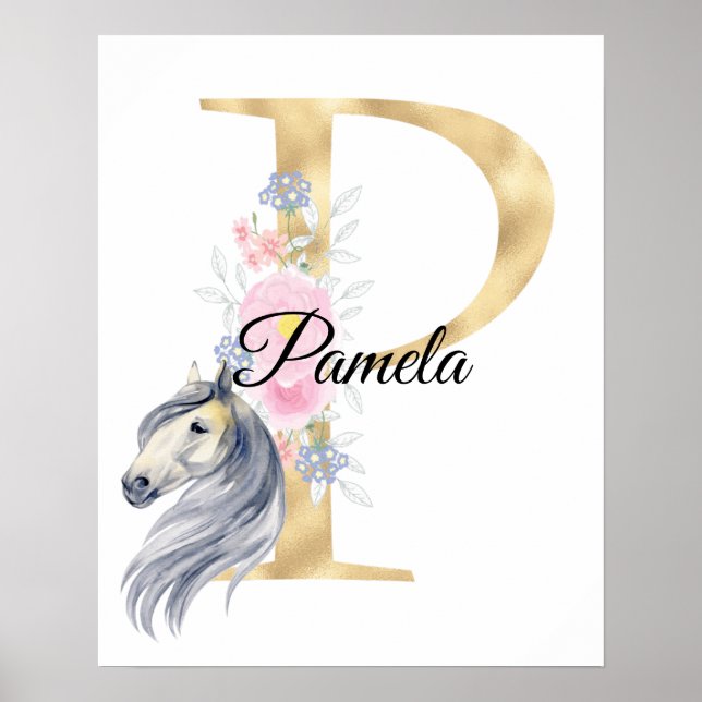 P bokstav personlig namnmonogram med häst poster (Framsidan)