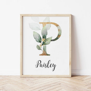 P Bokstavsmonogram Växthus Barnkammare Namn Väggtr Poster