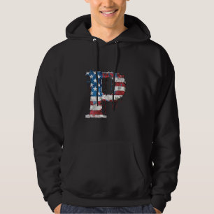 P Brev Initial Monogram Alphabet Patriotic Ameri Hoodie