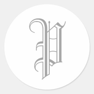 P Brev Monogram Sticker Grått Gamla engelska Runt Klistermärke
