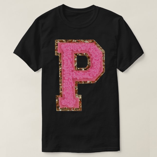 P - Bubblegum Glitter Varsity Brev Patches Stick T Shirt (Design framsida)