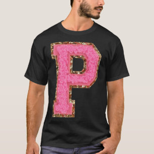 P - Bubblegum Glitter Varsity Brev Patches Stick T Shirt