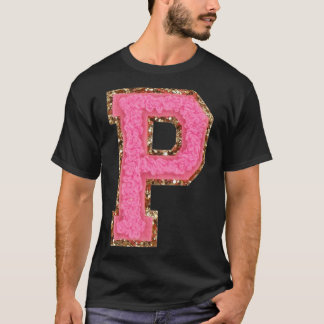 P - Bubblegum Glitter Varsity Brev Patches Stick T Shirt