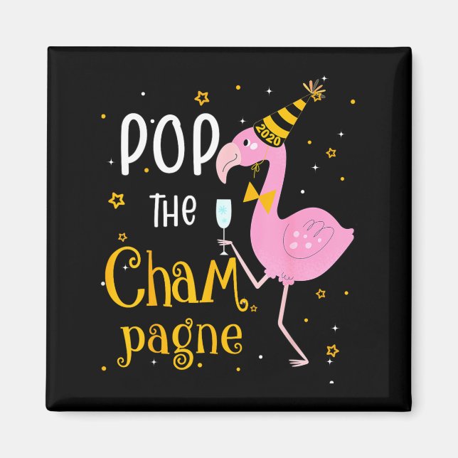 P Champagne Det är nyår! Rolig Flamingo Dryck Magnet (Framsidan)