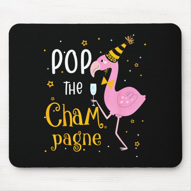 P Champagne Det är nyår! Rolig Flamingo Dryck Musmatta (Framsidan)