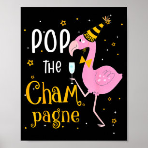 P Champagne Det är nyår! Rolig Flamingo Dryck Poster