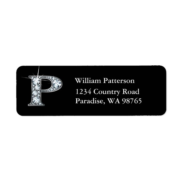 "P" Diamond Bling Monogram Returadressetikett Returadress Etikett (Framsidan)