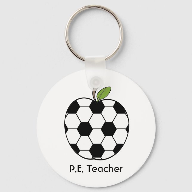 P.E. Teacher Keychain - Occer Ball Apple Nyckelring (Framsida)