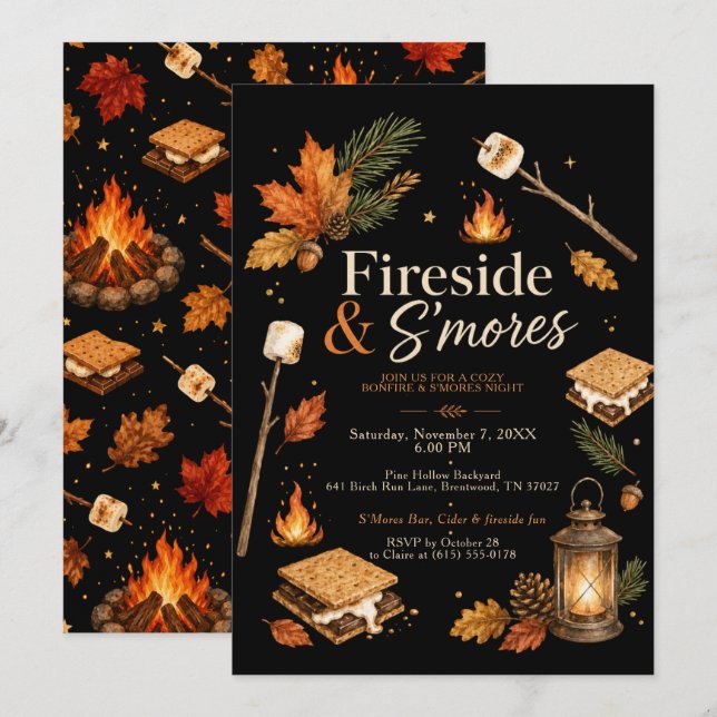 P Eld & S’mores Inbjudningar (Fram/baksida)