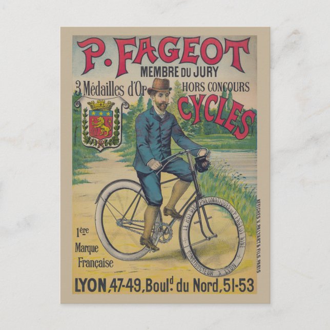 P. Fageot Vintage affisch 1895 Vykort (Framsida)