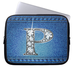 P Faux "Diamond" Denim Stitching Electronics Bag Laptop Fodral
