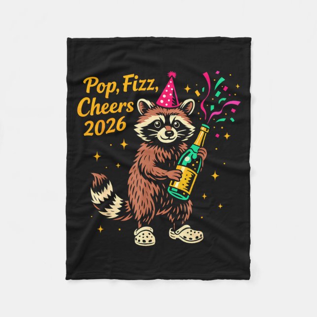 P Fizz Cheers 2026 Funny Raccoon New Year Design  Fleecefilt (Framsidan)