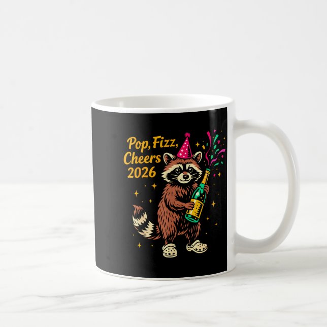 P Fizz Cheers 2026 Funny Raccoon New Year Design  Kaffemugg (Höger)