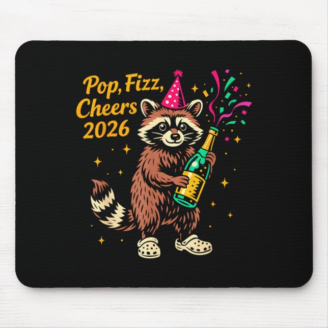 P Fizz Cheers 2026 Funny Raccoon New Year Design  Musmatta (Framsidan)