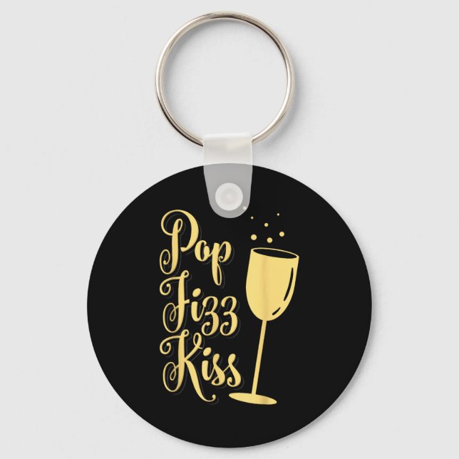 P Fizz Kiss Funny New Years Eve Wine Champagne  Nyckelring (Framsida)