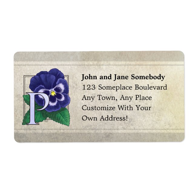 P för Pansy Flower Monogram Fraktsedel (Framsidan)