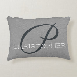 P Inledande Personlig Namn Black White Grått Prydnadskudde